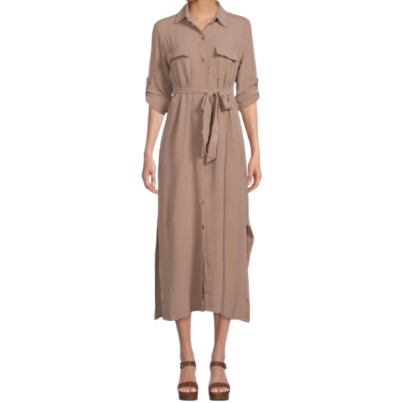 Max Studio Tab-Sleeve Tie-Waist Shirtdress